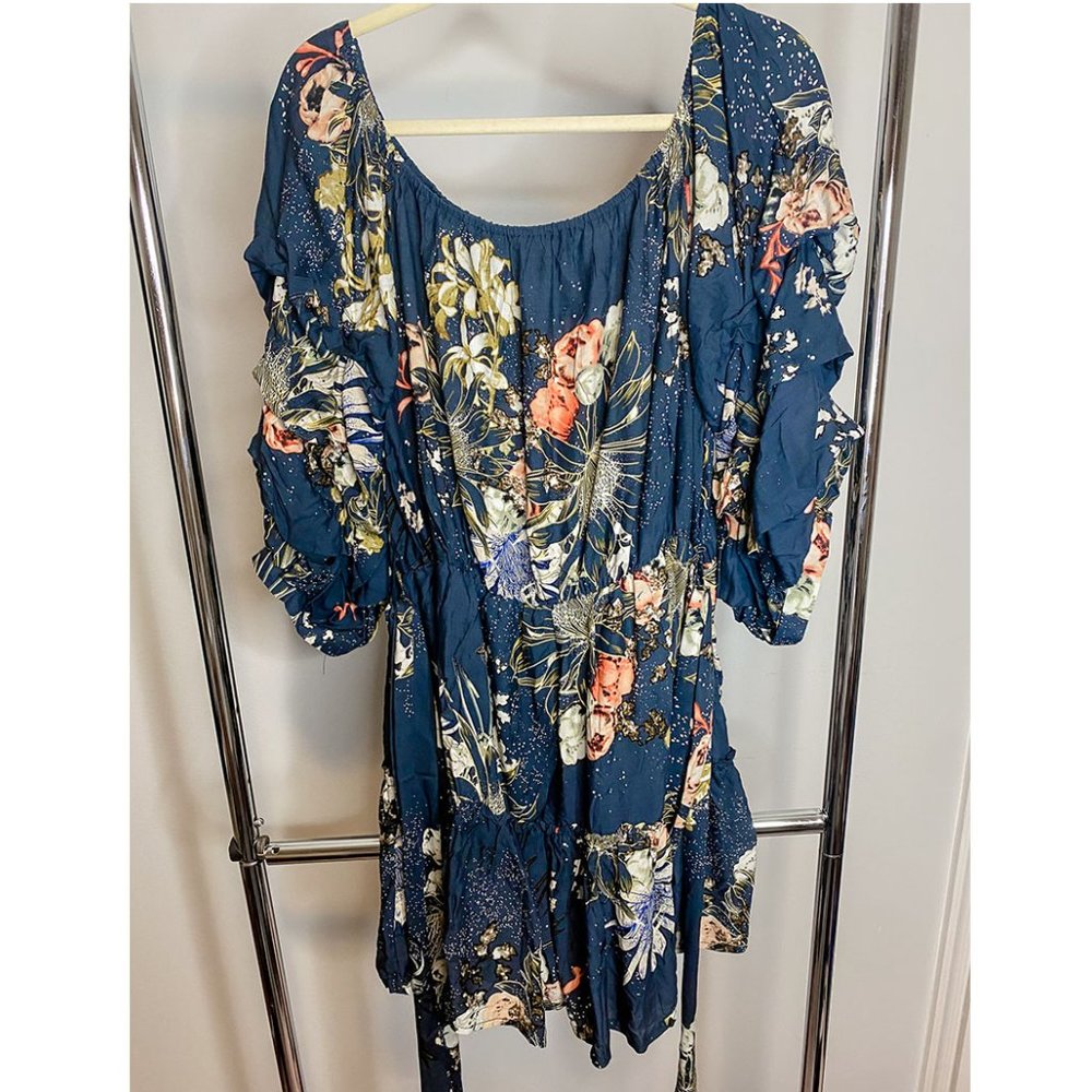 Off The Shoulder Floral Blue Dress